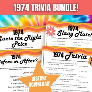 1974 TRIVIA Games BUNDLE, Fun 1974 Questions & Answers, Printable 1970s ...