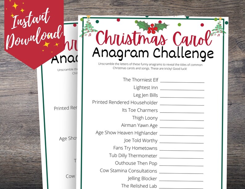 Christmas Carol Anagram Challenge Game for Adults & Teens Etsy