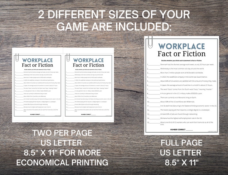 Workplace Fact or Fiction Trivia Game Office Party Game Work Etsy