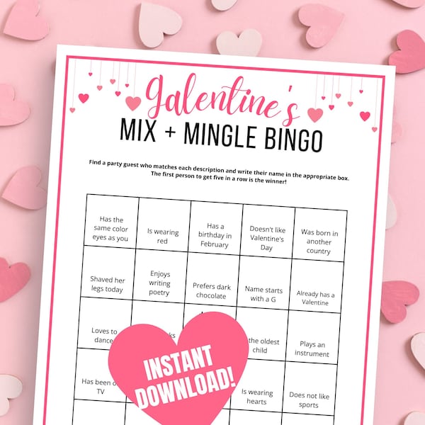 Galentine's Mix and Mingle Human Bingo Game: Fun Party Icebreaker Activity (PDF)