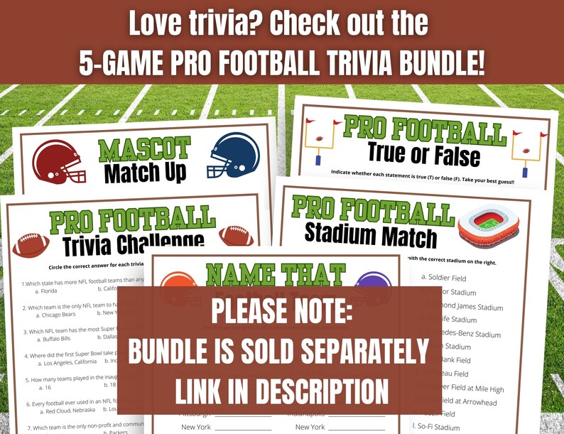 Turf Trivia Football Vocabulary Quiz Game: Trivia Night Party (digital Download) - Etsy