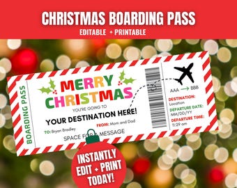 Christmas Boarding Pass Template: Editable Printable Holiday Travel Ticket (PDF, Template)