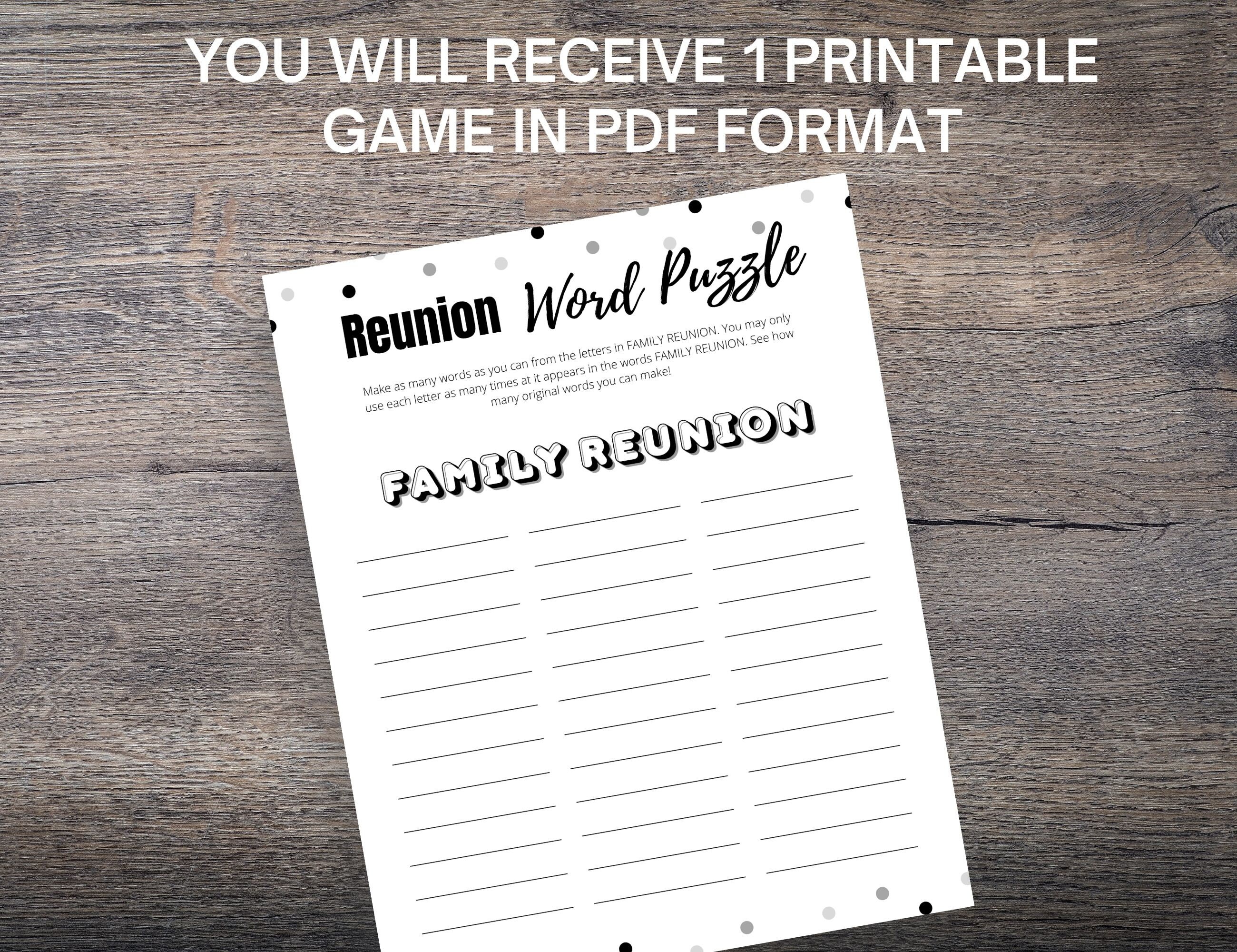 Family Reunion Word Puzzle Game Printable Family Reunion - Etsy