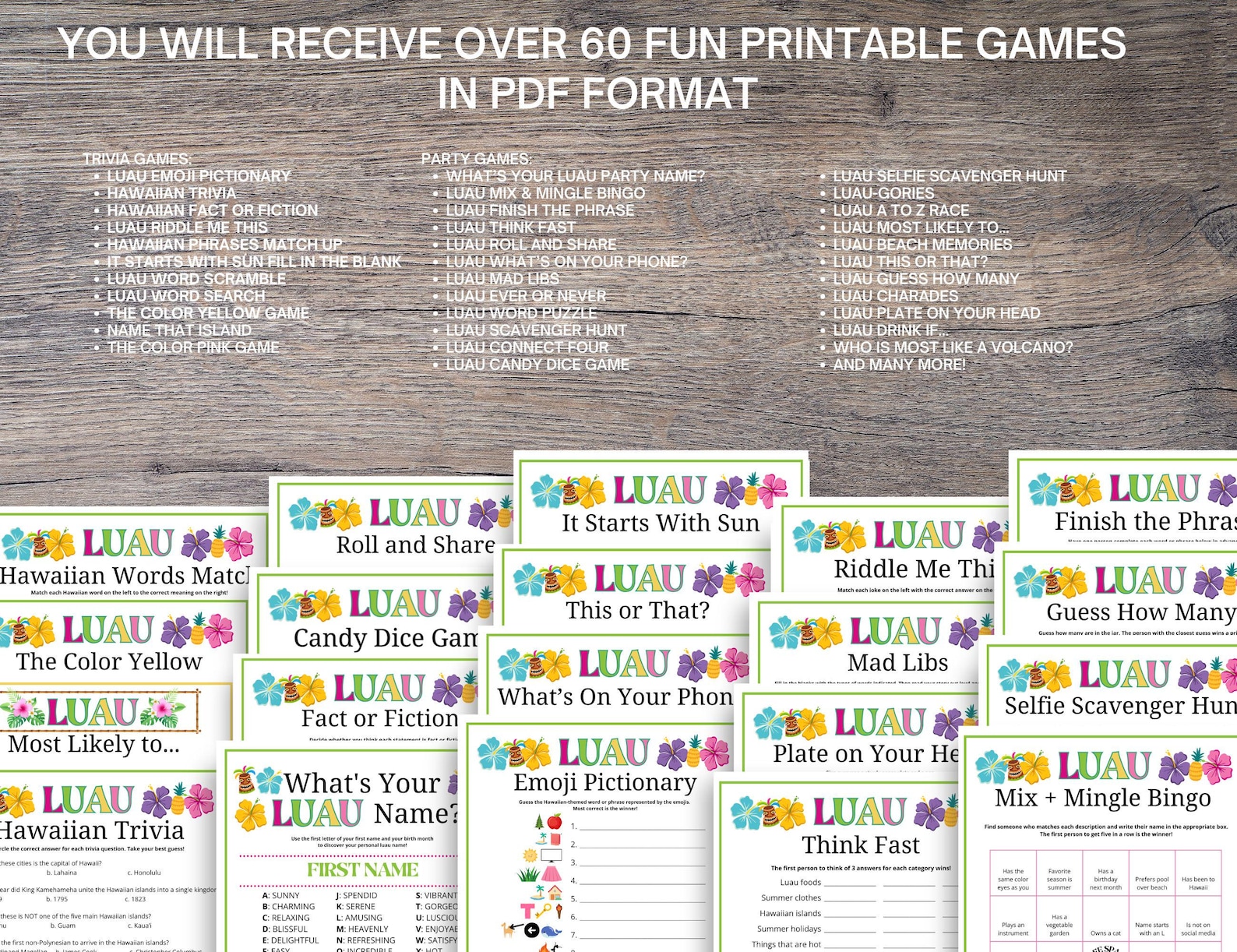 Luau Party Games MEGA Bundle: Printable Hawaiian Theme Activities (PDF ...