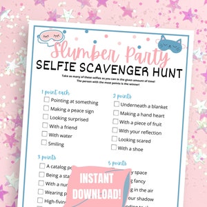 Slumber Party Selfie Scavenger Hunt Game for Tweens and Teens (PDF Pattern)