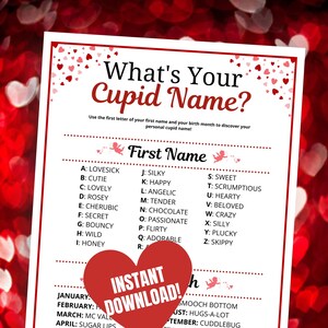 What’s Your Cupid Name? Valentine’s Game, Funny Valentine&#39;s Day Activity for Kids, Teens, & Adults, Fun Valentine&#39;s Party Game, Galentine&#39;s