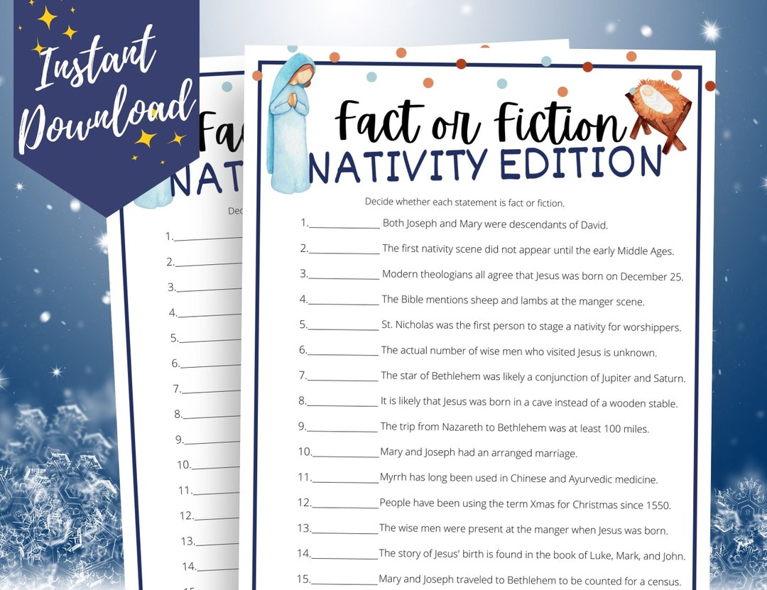 Bible Christmas Trivia Nativity Fact or Fiction Game, Christmas Bible