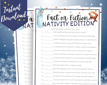 Bible Christmas Trivia Nativity Fact or Fiction Game, Christmas Bible Trivia Game, Nativity Quiz, Church Christmas Party Idea