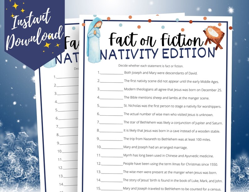 Bible Christmas Trivia Nativity Fact or Fiction Game - Etsy