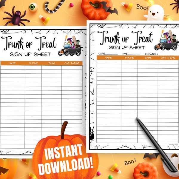 Trunk or Treat Sign Up Sheet, Printable Trunk or Treat Signup Form, Halloween Trunk or Treat Volunteer List, Church Trunk or Treat Ideas