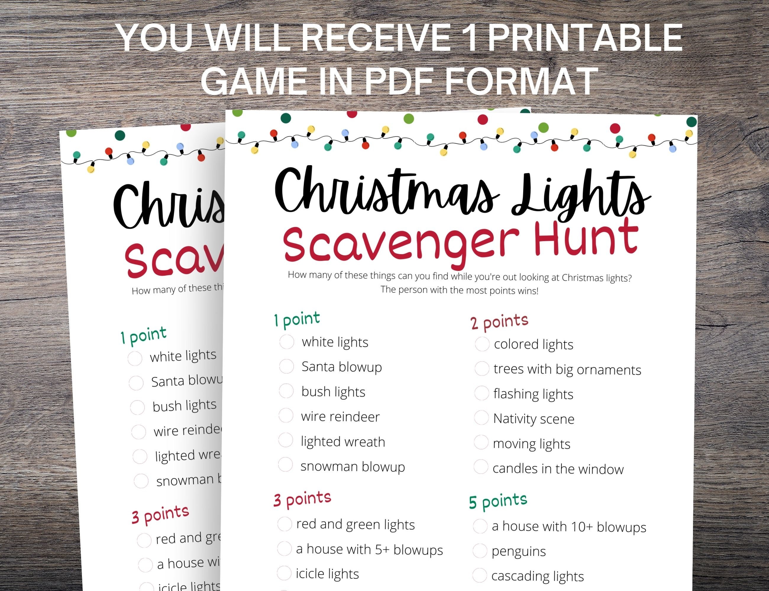 Christmas Lights Scavenger Hunt Game Kids Christmas Activity Etsy