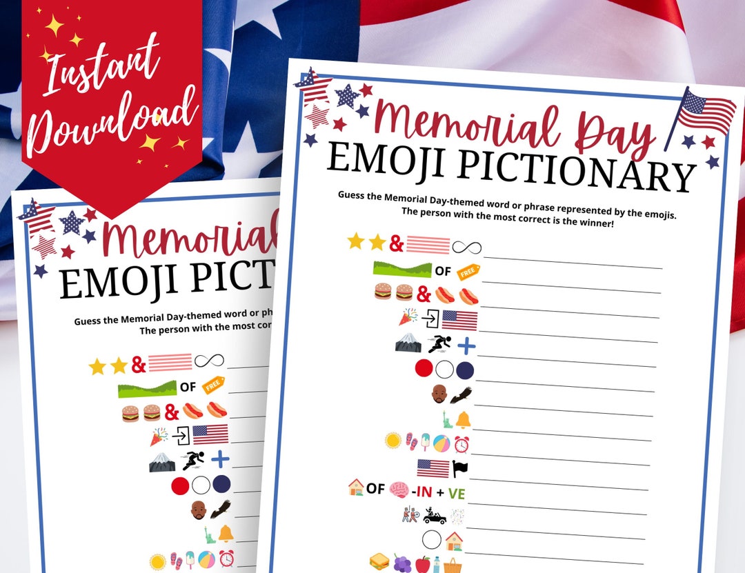 Memorial Day Emoji Pictionary Fun Memorial Day Emoji Game for Etsy
