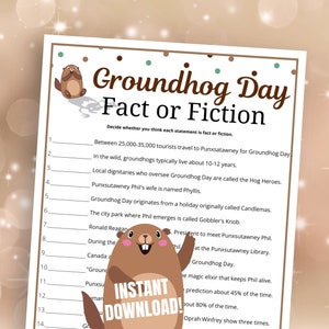 Groundhog Day Fact or Fiction Trivia Game, Fun Groundhog Day Trivia Game for Adults, Seniors, & Family Game Night, Groundhog Day Quiz