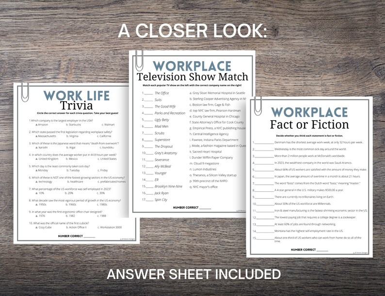 Random Employee Trivia Office Party Trivia Game Bundle: Team Building Activities (digital ...