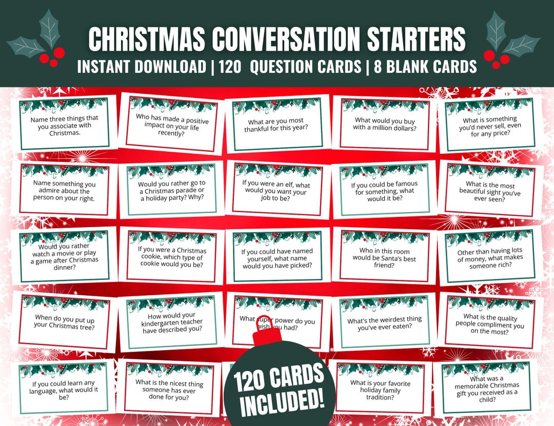 Christmas Conversation Cards, Printable Christmas Icebreaker Prompts, Christmas Dinner