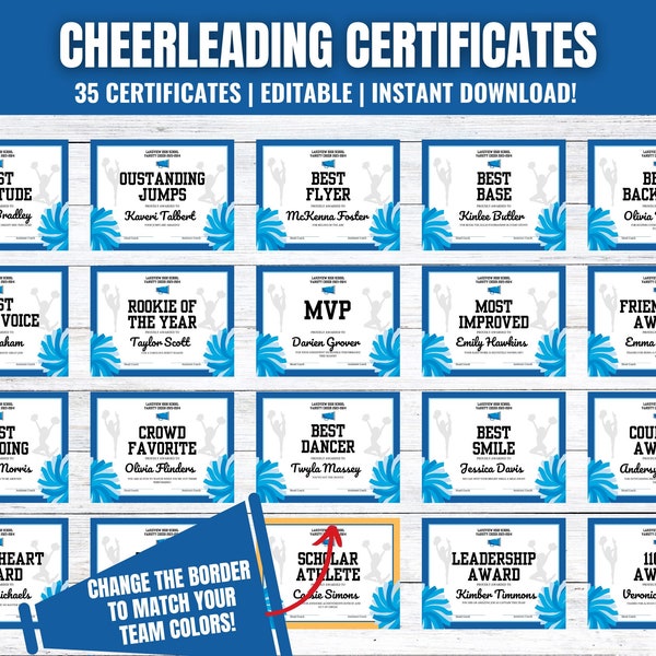 Editable Cheerleading Award Certificates, Cheer Team Awards, Cheerleading End of the Season Awards, Cheerleading Season Awards