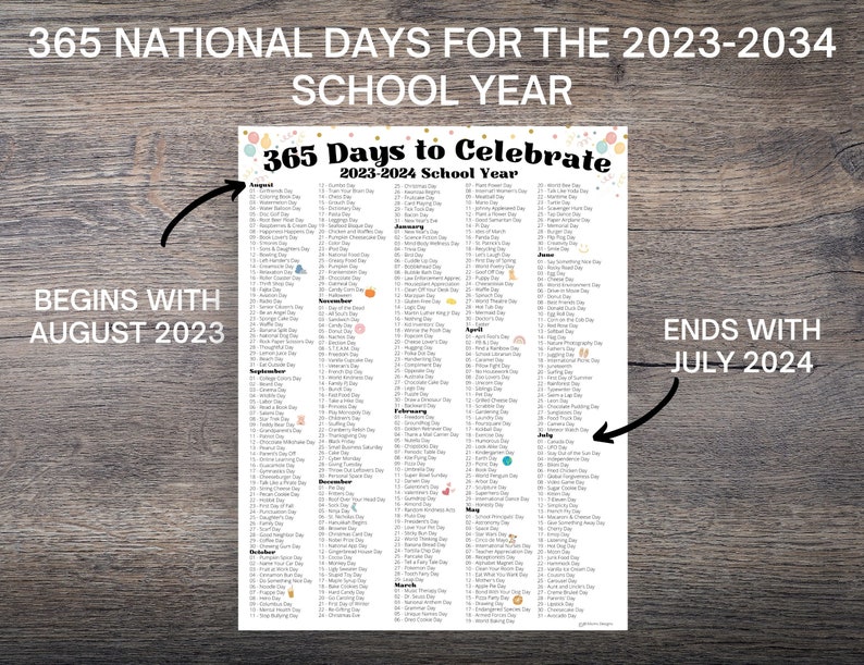 365 Days to Celebrate for SCHOOL Year 20232024 National Days August