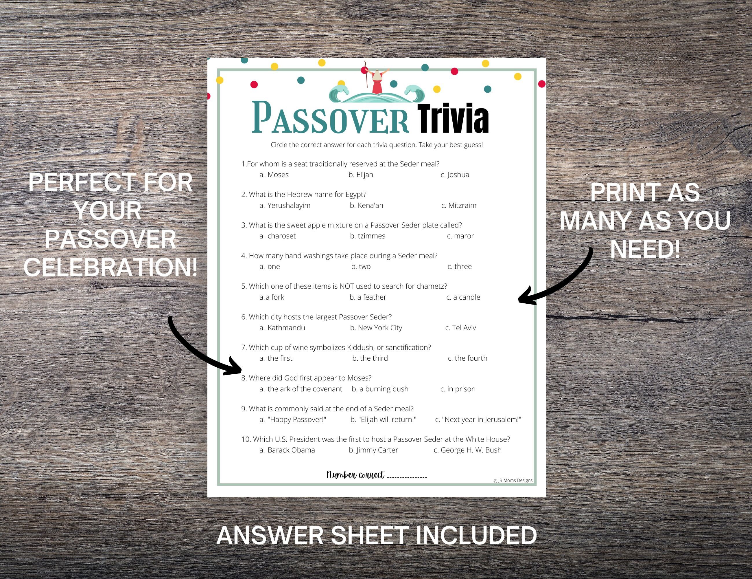 Passover Trivia Game Printable Passover Trivia Questions &amp; - Etsy