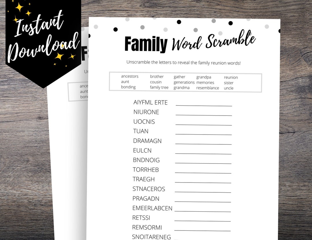 Family Reunion Word Scramble Game Printable, Family Reunion Activity ...