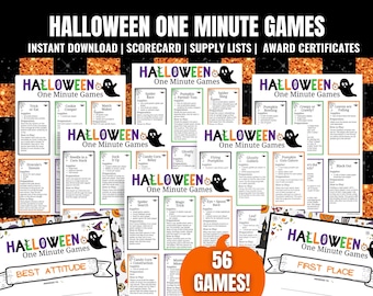 Bundel met Halloween One Minute Games: 56 afdrukbare gezelschapsspellen, activiteiten en ideeën (pdf)