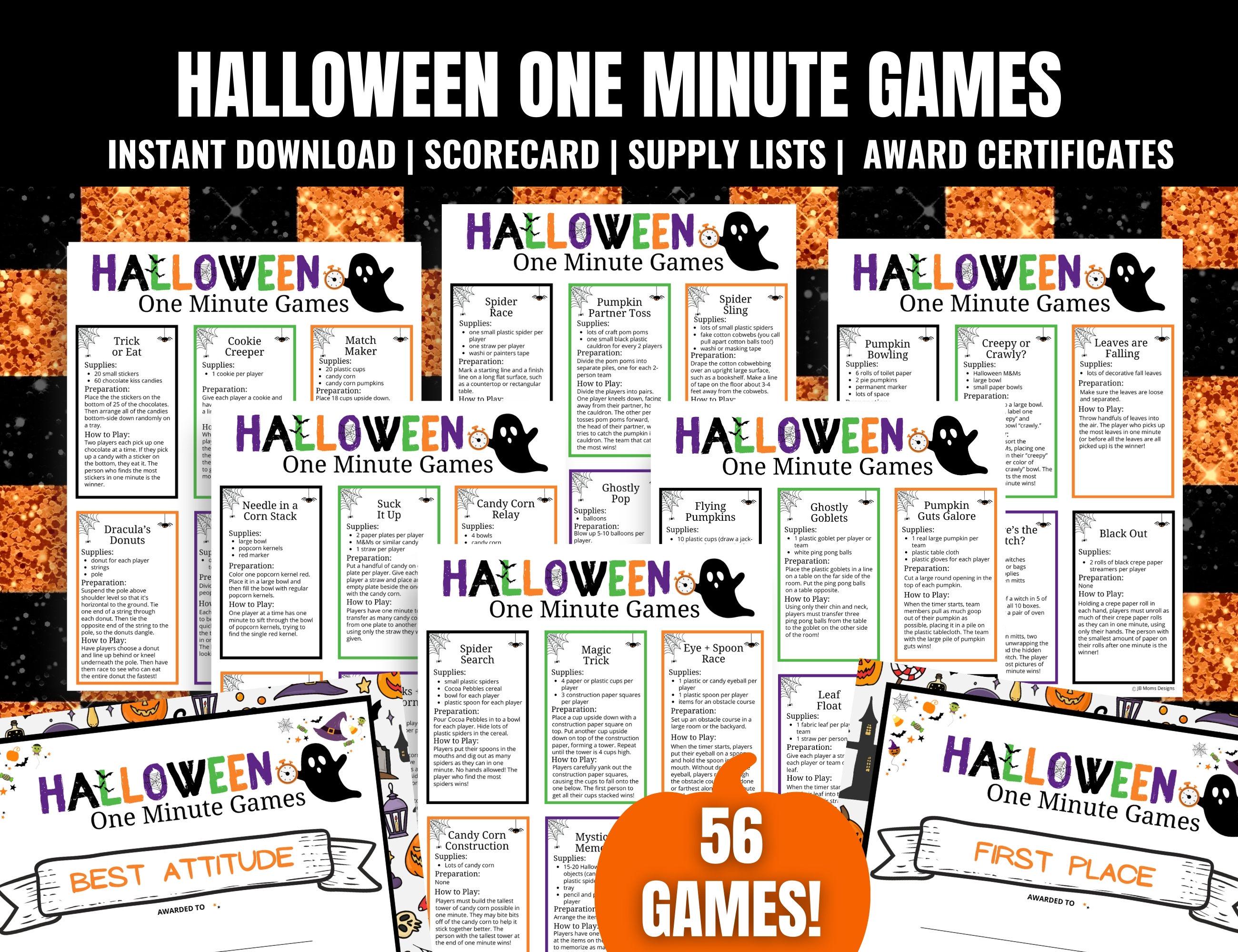 Halloween One Minute Games Bundle: 56 Printable Party Games, Activities ...