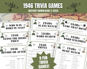 1946 Trivia Games Bundle: 80th Birthday Party Activities and Icebreakers (Printable)
