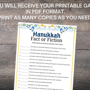 Hanukkah Fact or Fiction Game: Fun Trivia Quiz (print at Home) - Etsy