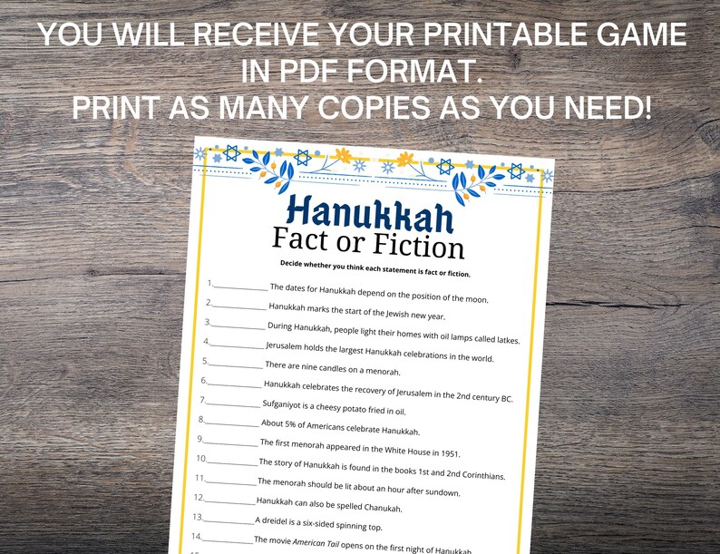 Hanukkah Fact or Fiction Game: Fun Trivia Quiz (print at Home) - Etsy
