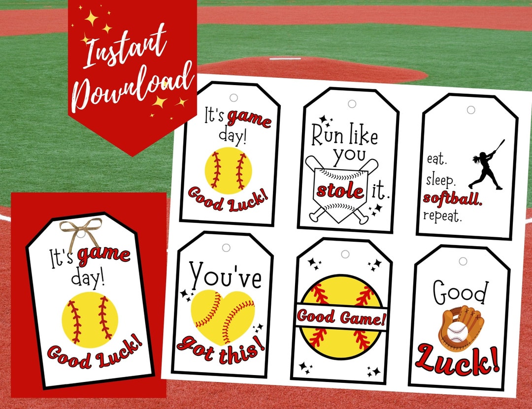 Softball Treat Tags, Softball Snack Tags, Softball Goodie Bag Tags ...