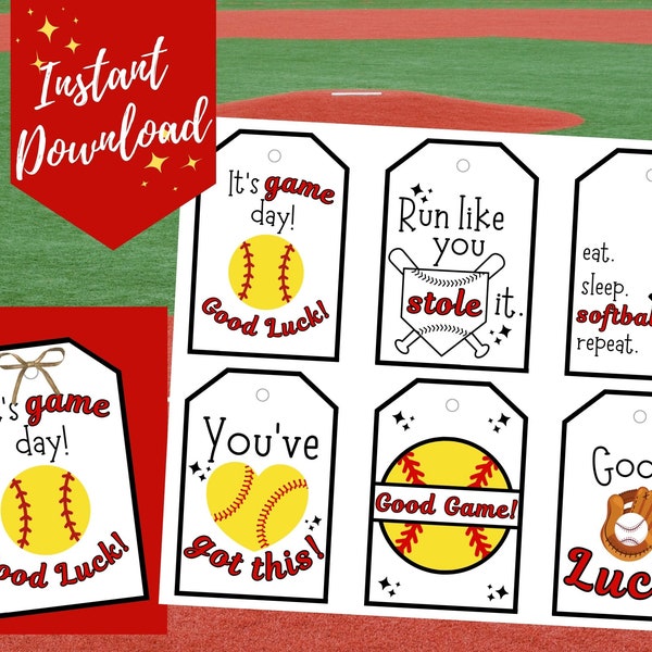 Softball Treat Tags, Softball Snack Tags, Softball Goodie Bag Tags, Softball Spirit Bag Tags, Cute Softball Gift Tags, Softball Game Treat