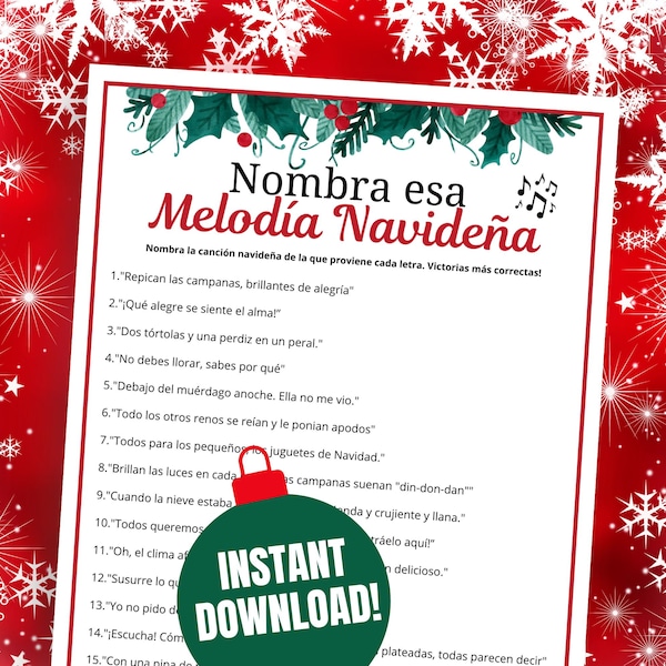 Christmas Name That Tune Game in SPANISH, Nombre Esa Melodía Navideña, Educational Christmas Trivia Game, Spanish Language Christmas Game