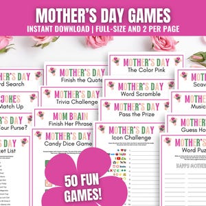 Mother&#39;s Day Games Bundle: Trivia, Group Activities, Pictionary, Word Games (PDF)