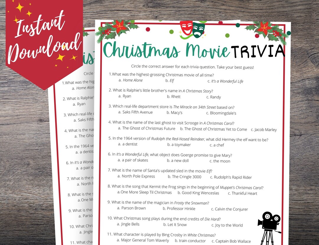 Christmas Movie Trivia Game Christmas Movie Quiz for Teens & Etsy