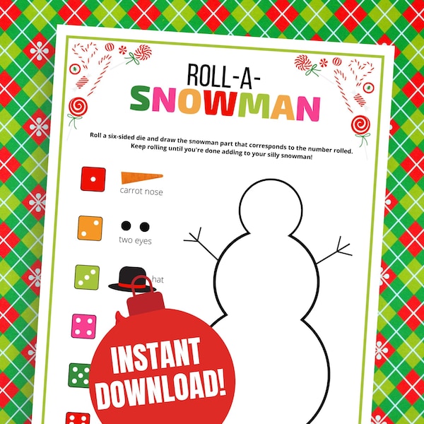 Roll a Snowman Game, Holiday Party Game, Holiday Game for Kids, Fun Holiday Class Party, Classroom Party, Youth Group Holiday Party