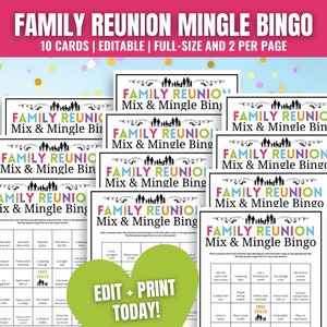 Family Reunion Find Someone Bingo, Mix & Mingle Bingo Icebreaker Game, Fun Family Reunion Bingo, Editable Family Reunion Find the Guest Game
