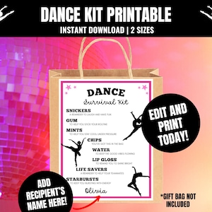 Editable Dance Competition Survival Kit: Gift Bag Tag Printables (Digital Download)