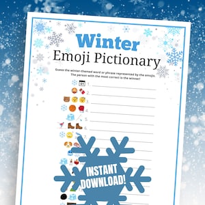 Winter Emoji Pictionary Game, Winter Holiday Party Game, Winter Emoji Game Printable, Wintertime Activity, Fun Winter Class Party Idea