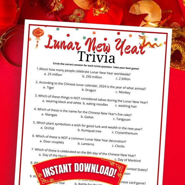 Lunar New Year Trivia Game, Chinese New Year Trivia Quiz, Fun 2024 Year of the Dragon Game, CNY Printable Game, Lunar New Year Party Game