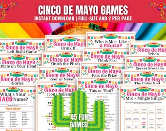 Lot MEGA Party Games Cinco de Mayo : 45 activités et jeux amusants (imprimable)