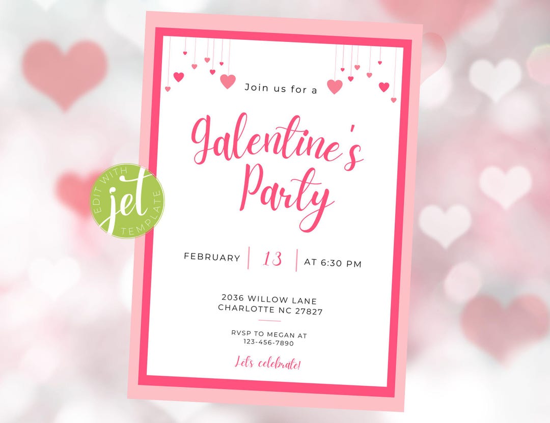 Pink Galentine's Party Invitation: Editable Digital Invite - Etsy