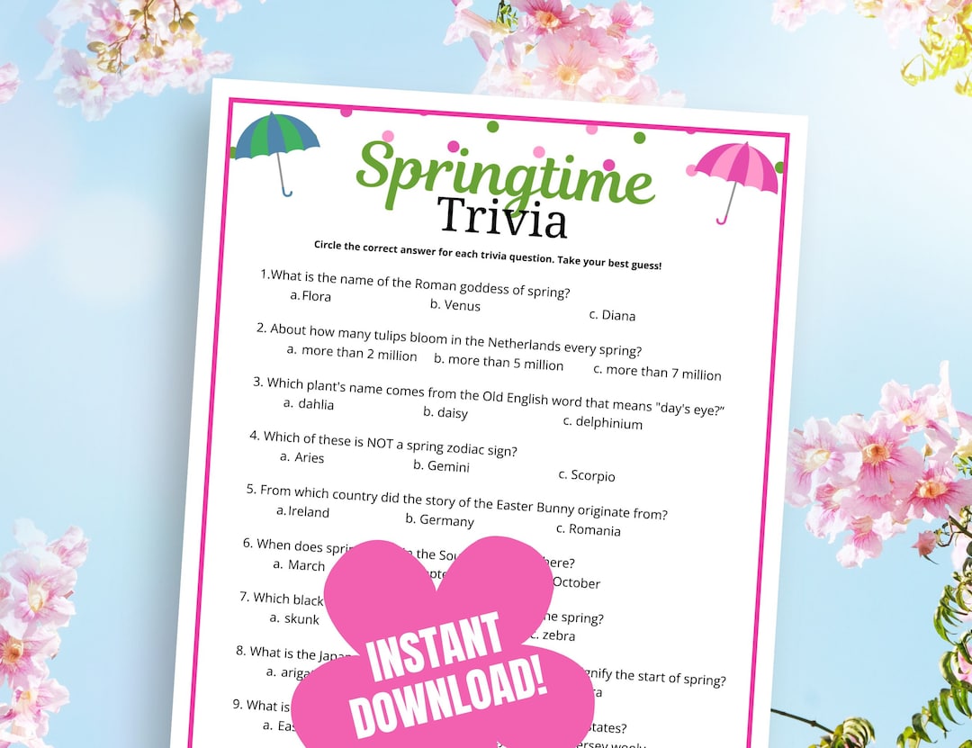 Spring Trivia Game Printable, Fun Spring Questions and Answers, Spring
