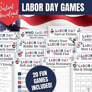 Labor Day 20-Game MEGA Bundle, Fun Labor Day Activities, Labor Day Party Ideas, Patriotic Party Games Bundle, Things to Do on Labor Day