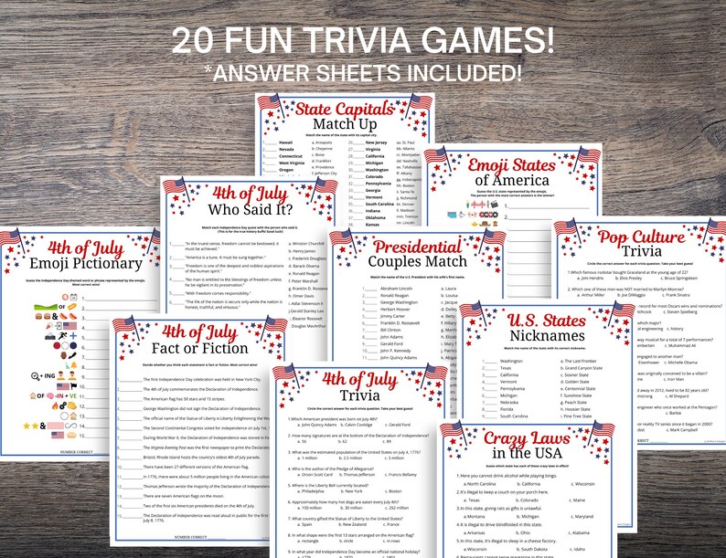 4th of July Trivia Games Bundle: Patriotic Printable Quizzes (Digital Download) image 4