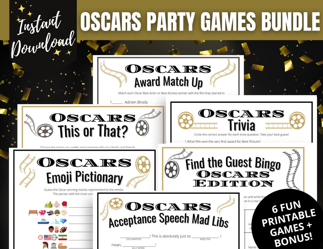 Oscars Party 6game BUNDLE, Fun 2023 Oscars Watch Party Games for