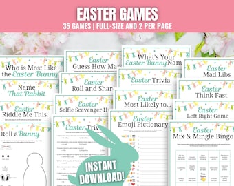 Easter Games MEGA Bundle, Easter Activities for Kids, Teens, Adults, Seniors, Fun Easter Party Ideas, Easter Party Games, Easter Trivia Game