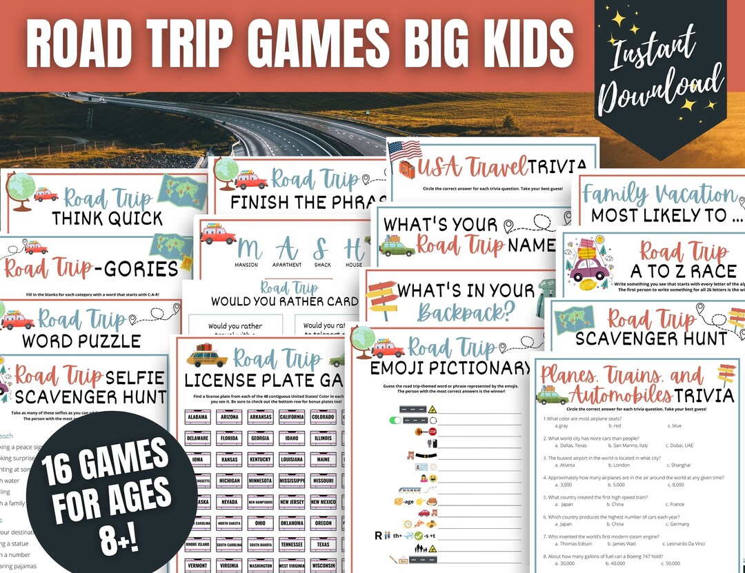 Big Kids Road Trip Games Bundle, Road Trip Activities for Kids, Tweens, & Teens, Family Travel