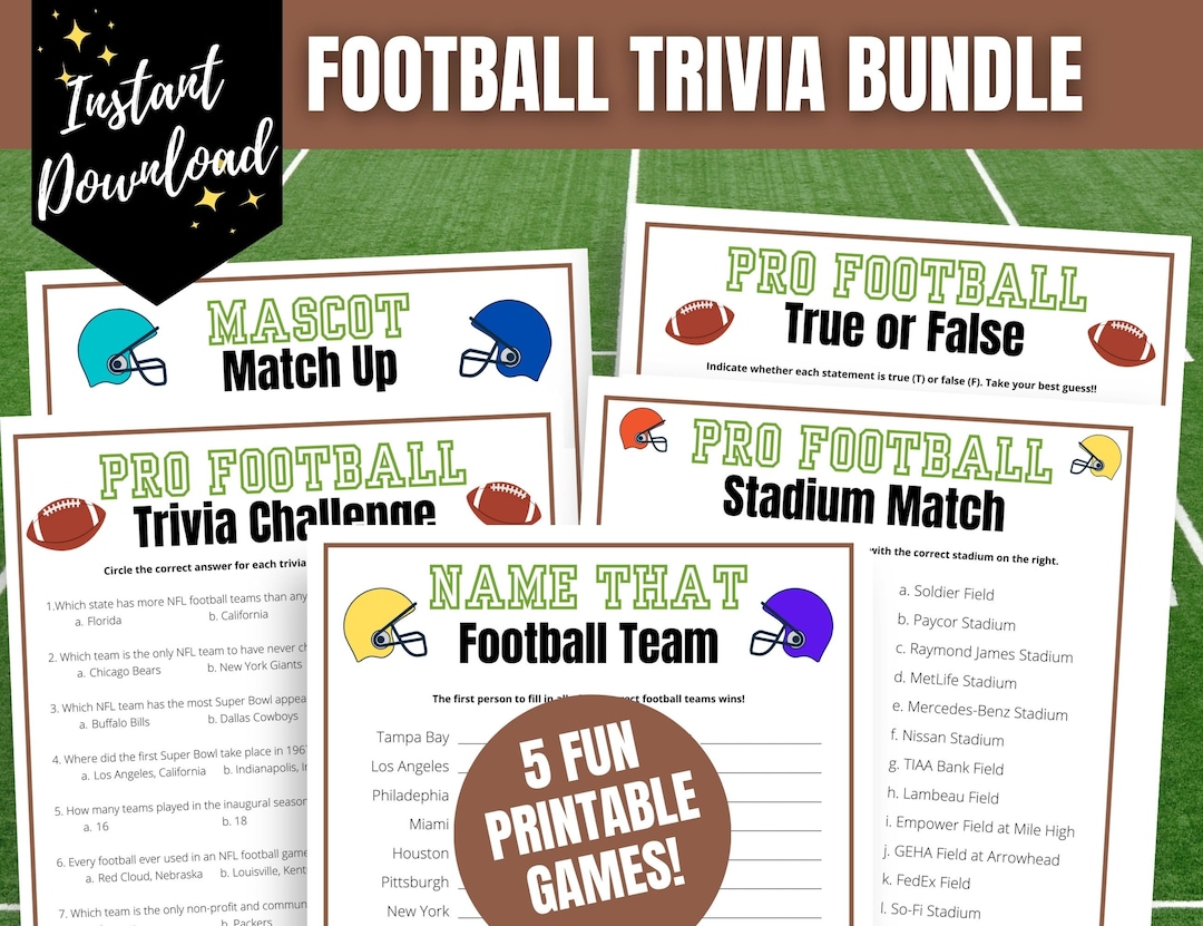 PRO Football Party 5game TRIVIA BUNDLE, Football Quiz, Football Games