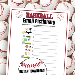 Baseball Emoji Pictionary Game: Baseball-themed Series Party (Digital Download)