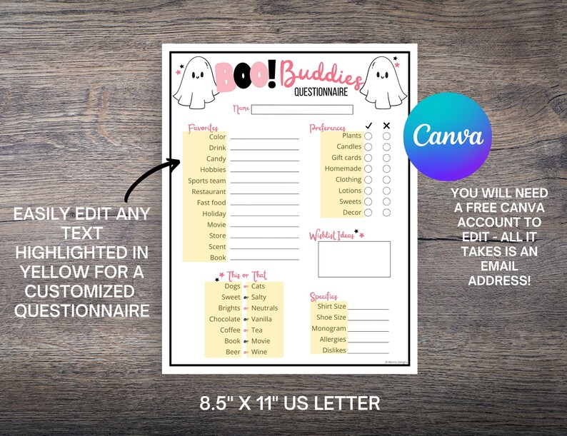Pink Halloween Boo Buddy Questionnaire: Gift Exchange Template ...