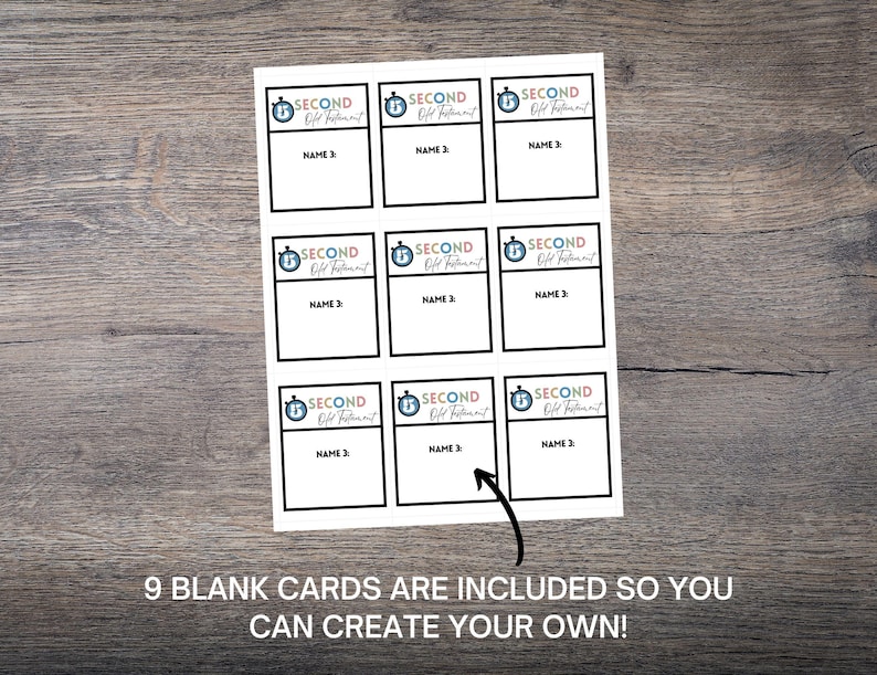 May include: A sheet of nine blank cards with the text "SECOND Off Retirement" and space for the name. The cards are white with a black border and are on a wooden surface. The text "9 BLANK CARDS ARE INCLUDED SO YOU CAN CREATE YOUR OWN!" is at the bottom.